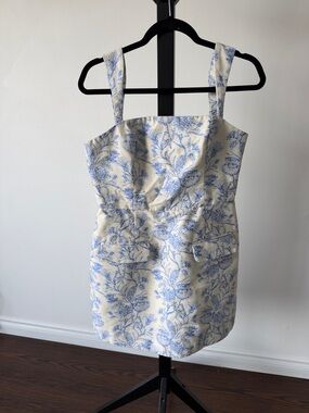 Commense Cream Mini Dress with Blue Floral Toile